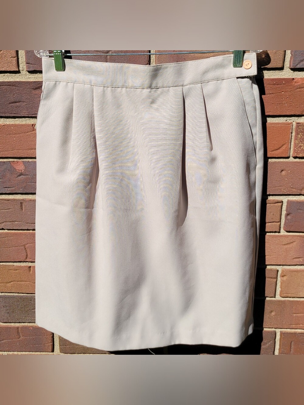 Vintage Tummy Toner Tan Skirt Pleated  Elastic Waist Pockets Womens 12 Petite